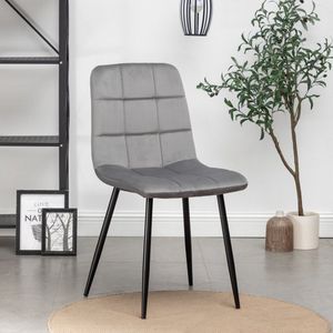 IN.HOMEXL – Farris Square - Grijs - Eetkamerstoel met zonder armleuning - Fluweel Stoel - Eetstoelen - Velvet Eetkamerstoel - Metaalpoot - Fluweel Stoelen - Eetkamerstoel set van 8