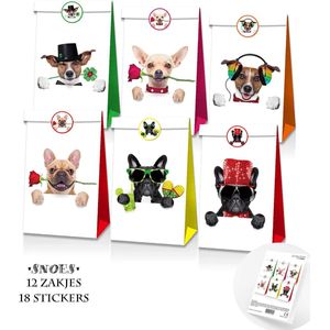 Snoes - Traktatiezakjes - 12 Stuks - Honden - Dogs - Verjaardag Decoratie - Cadeau zakjes - Uitdeelzakjes - Partijtje