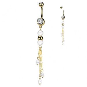 Piercing hanger met parel ketting goud