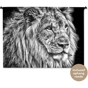 Wandkleed Leeuwen - Leeuw in zwart-wit Wandkleed katoen 120x90 cm - Wandtapijt met foto