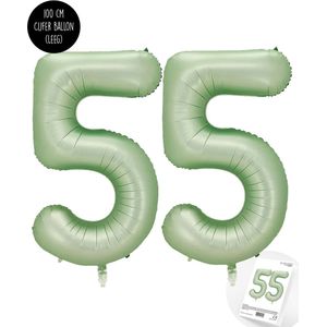 Cijfer Helium Folie Ballon XXL - 55 jaar cijfer - Olive - Groen - Satijn - Nude - 100 cm - leeftijd 55 jaar feestartikelen verjaardag - Snoes