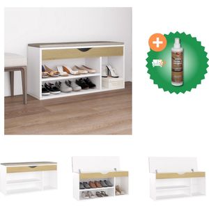 vidaXL Schoenenbank en kussen 104x30x49 cm spaanplaat wit sonoma eiken - Schoenenkast - Inclusief Houtreiniger en verfrisser