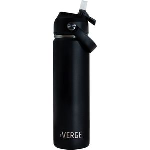 The Verge® - Luxe RVS Thermosfles / Drinkfles – BPA en Lekvrij – 650 ML - Waterfles met Rietje – Dubbelwandige isolatie - Thermosbeker - Volwassenen en Kinderen - Zwart - Cadeau Tip