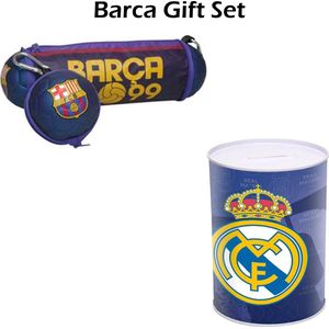 FC Barcelona Gift Set Opvouwbare balpenetui + Spaarpot Barca, Voetbal Fan