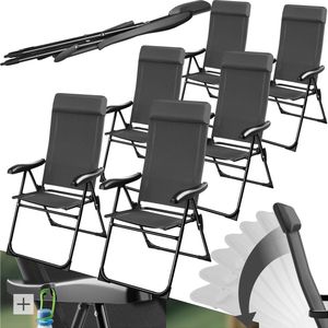 tectake® Campingstoel - Inklapbaar - 7-voudig verstelbare rugleuning - Tuinstoel - Relaxstoel met ligstand - Staal met aluminium frame - Set van 6 - Antraciet