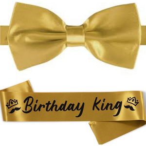 2-delige Birthday King set goud met vlinderdas en sjerp - verjaardag - birthday - king - goud - sjerp - vlinderstrik - vlinderdas