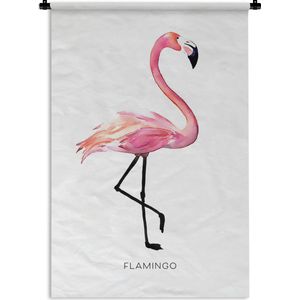 Wandkleed FlamingoKerst illustraties - Een roze flamingo gemaakt met waterverf op een witte achtergrond Wandkleed katoen 90x135 cm - Wandtapijt met foto