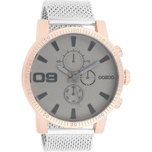 OOZOO Timepieces - Rosé goudkleurige horloge met zilverkleurige metalen mesh armband - C9437