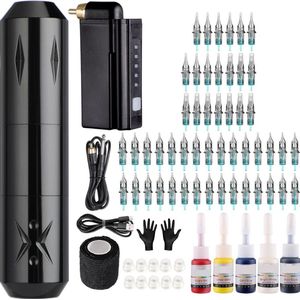 DailySupplies® Tattoo Machine met Accessoires - Tattoo kit Draadloos - Complete Set - Zwart
