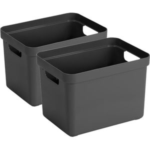 4x stuks antraciet opbergboxen/opbergdozen/opbergmanden kunststof - 18 liter - opbergbakken