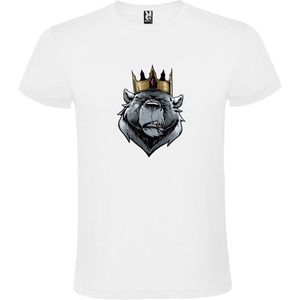 Wit t-shirt met grote print 'Bulldog met kroon' size XS
