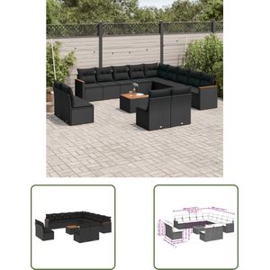 The Living Store 14-delige Loungeset met kussens poly rattan zwart - Loungeset - Tuinlounge - Lounge Set - Buitentijnen - Outdoor Furniture