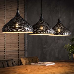 Hanglamp punch trechter | 3 lichts | bruin / zwart | metaal | in hoogte verstelbaar tot 150 cm | Ø 32 cm | eetkamer / eettafel lamp | modern / sfeervol dsign