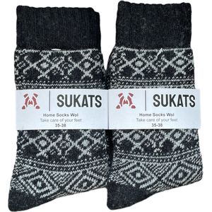 Sukats® Huissokken - 2 Paar - Maat 35-38 - Zwart - Huissokken Dames - Warme Sokken - Wollen Sokken - Slofsokken - Bedsokken - Meerdere Maten en Varianten