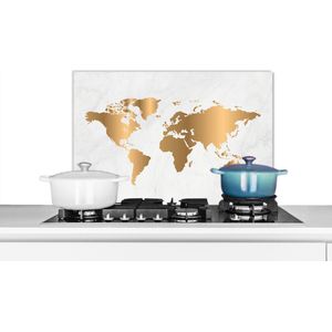 Spatscherm keuken 60x40 cm - Kookplaat achterwand Wereldkaart - Goud - Marmerlook - Luxe - Design - Muurbeschermer - Spatwand fornuis - Hoogwaardig aluminium