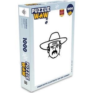Puzzel Zwart-witte illustratie van een cowboy - Legpuzzel - Puzzel 1000 stukjes volwassenen