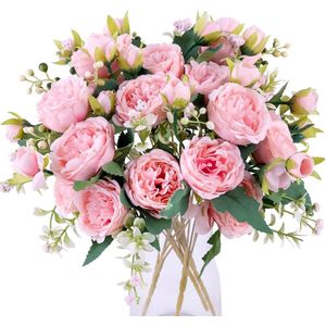 4 bundels pioen kunstbloemen roze bloemen zijden pioenrozen boeketten voor bruiloft tafel centerpieces bloemstuk huis keuken decor