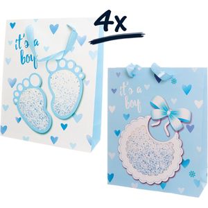 4x stevige draagtassen babyshower Boy confetti baby papier zak cadeautasje gift bag verpakking geschenkverpakking