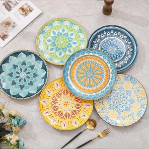 Dinerborden keramische borden set - 25,5 cm grote porseleinen ronde borden sets van 6 - platte kleurrijke patronen eetborden voor keuken | familie - vaatwasser | magnetron | ovenbestendig