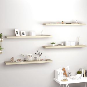 The Living Store Wandplanken - Trendy Set van 4 - Honingraat MDF - Metalen Frame - Eiken - 120x23.5x3.8cm