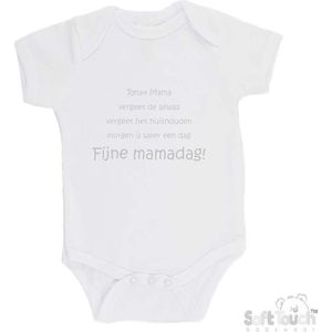 100% katoenen Romper ""Relax Mama Vergeet de afwas Vergeet het huishouden Morgen is weer een dag FIJNE MAMADAG!"" Moederdag Meisjes Katoen Wit/zilver (shiny) Maat 68/74