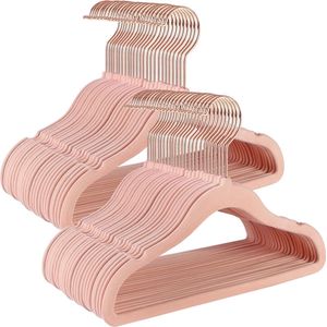 Kinder kleerhangers - Kledinghangers - Kleerhangers - Hangers - Met fluweel - Anti slip - Set van 50 stuks - 30 x 0.5 x 20.5 cm - Roze