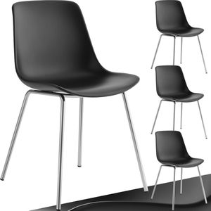 tectake® Mave stoelen - Kunststof eetkamerstoelen in modern design - Set van 4 - Zwart/chroom - Stijlvolle en comfortabele stoelen voor eetkamer of keuken