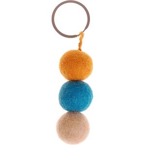 Sleutelhanger oranje, blauw, beige - 7x2,5cm - van 3 vilten balletjes