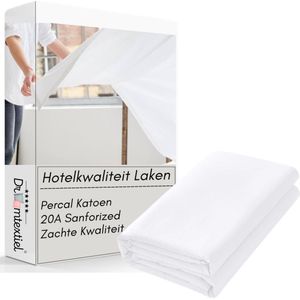 Droomtextiel Percale Katoen Boven / Onder - Laken Wit - Extra Groot - 240x260 CM - Zachte Hotelkwaliteit