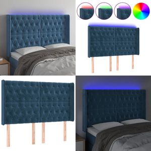 vidaXL Hoofdbord LED 147x16x118/128 cm fluweel donkerblauw - Hoofdbord - Hoofdborden - Hoofdeinde - Houten Hoofdbord