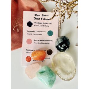La Rosa Princesa Edelstenen set Rouw, Verlies, Troost & kracht - Carneool - Amazoniet - Obsidiaan Rozenkwarts - Rookkwarts