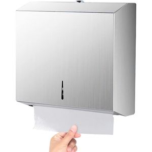 Papieren handdoekdispenser - roestvrij stalen, afsluitbaar - zilver - voor hotel, winkelcentrum, kantoor - 200-400 vellen