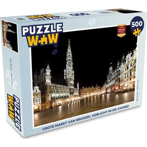 Puzzel Grote Markt van Brussel verlicht in de avond - Legpuzzel - Puzzel 500 stukjes