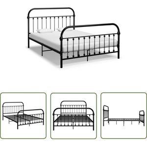 The Living Store Metalen bedframe - Zwart - 213 x 171 x 109 cm - Geschikt voor 160 x 200 cm matras - Massieve constructie