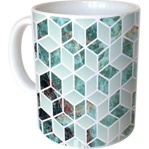 Mok Wit - Groen Hexagon Marmer - 300ml