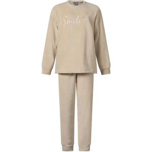 Fleece dames pyjama lange mouwen - Smile - Warme winter pyjama - L - Beige