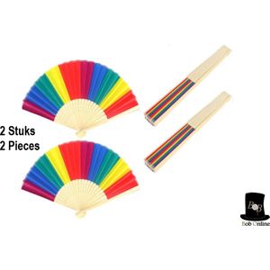 Bob Online™ - 2 Stuks – Regenboog Handwaaier – Regenboog Waaiers – Pride Handwaaier – Festival Gekleurde Handwaaier – Rainbow Hand Held Fan – Spaanse Waaier – 38cm Open Afmetingen - Festival Handwaaier