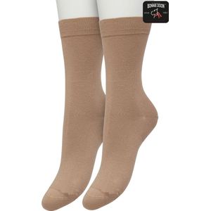 Bonnie Doon Basic Sokken Dames Licht Bruin maat 36/42 - 2 paar - Basis Katoenen Sok - Gladde Naden - Brede Boord - Uitstekend Draagcomfort - Perfecte Pasvorm - 2-pack - Multipack - Effen - Zand - Beige - Lichtbruin - Sandstorm - OL834222.345