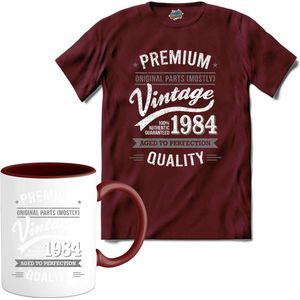 Vintage Legend Sinds 1984 - verjaardag en feest cadeau - Kado tip - T-Shirt met mok - Unisex - Burgundy - Maat XL