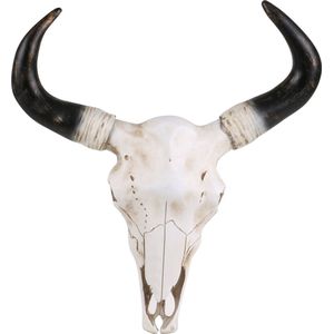 Stieren schedel met hoorns feestdecoratie - wit/zwart - kunststof - 37 x 40 x 9 cm - western thema