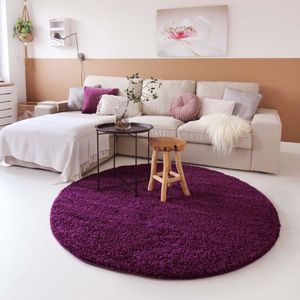 Hoogpolig vloerkleed shaggy Trend effen rond - paars 80 cm rond