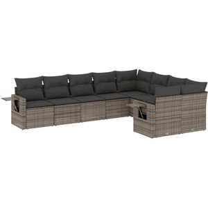 vidaXL Loungeset 9-delig - Poly Rattan - Grijs Loungebank - Tuinset - Lounge Set - Buitendecoratie - Tuinmeubelen