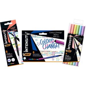 BIC Intensity 2-in-1 Pennen bundel - Diverse kleuren - Highlighters - Fineliners - Penseelstiften- bundel 3x6 stuks