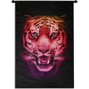 Wandkleed TijgerKerst illustraties - Gekleurde kop van een tijger tegen een zwarte achtergrond Wandkleed katoen 120x180 cm - Wandtapijt met foto XXL / Groot formaat!