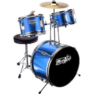 Drumstel voor Kinderen - Metallic Blue - 3-Delig - Cymbal - Pedal - Stool - Drum Sticks