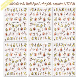 Herfstesdoornblad nagelstickers - 6 vellen met zelfklevende design accessoires voor nagels