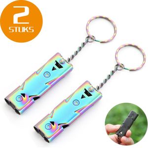 Colorful Sun® Noodfluit met Sleutelkoord- 2 Stuks - Metalen Fluit - Alarmfluit - Luide Alarmfluit voor Noodgevallen, Outdoor & Survival - Hondenfluitje - 80-150 dB - Reddingsfluit voor Wandelen & Camping - Sport- & Scheidsrechterfluit - Goud/paar