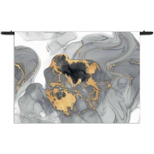 Mezo Wandkleed Abstract Marmer Look Grijs met Goud 03 Rechthoek Horizontaal XXL (130 X 180 CM) - Wandkleden - Met roedes