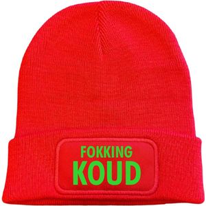 Wintermuts rood - Fokking koud - Fluor groen - soBAD. | Wintersport | Après ski outfit Warme Muts voor Volwassenen | Heren en Dames Beanie
