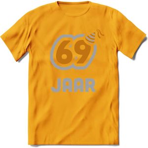 69 Jaar Feest T-Shirt | Goud - Zilver | Grappig Verjaardag Cadeau Shirt | Dames - Heren - Unisex | Tshirt Kleding Kado | - Geel - XL